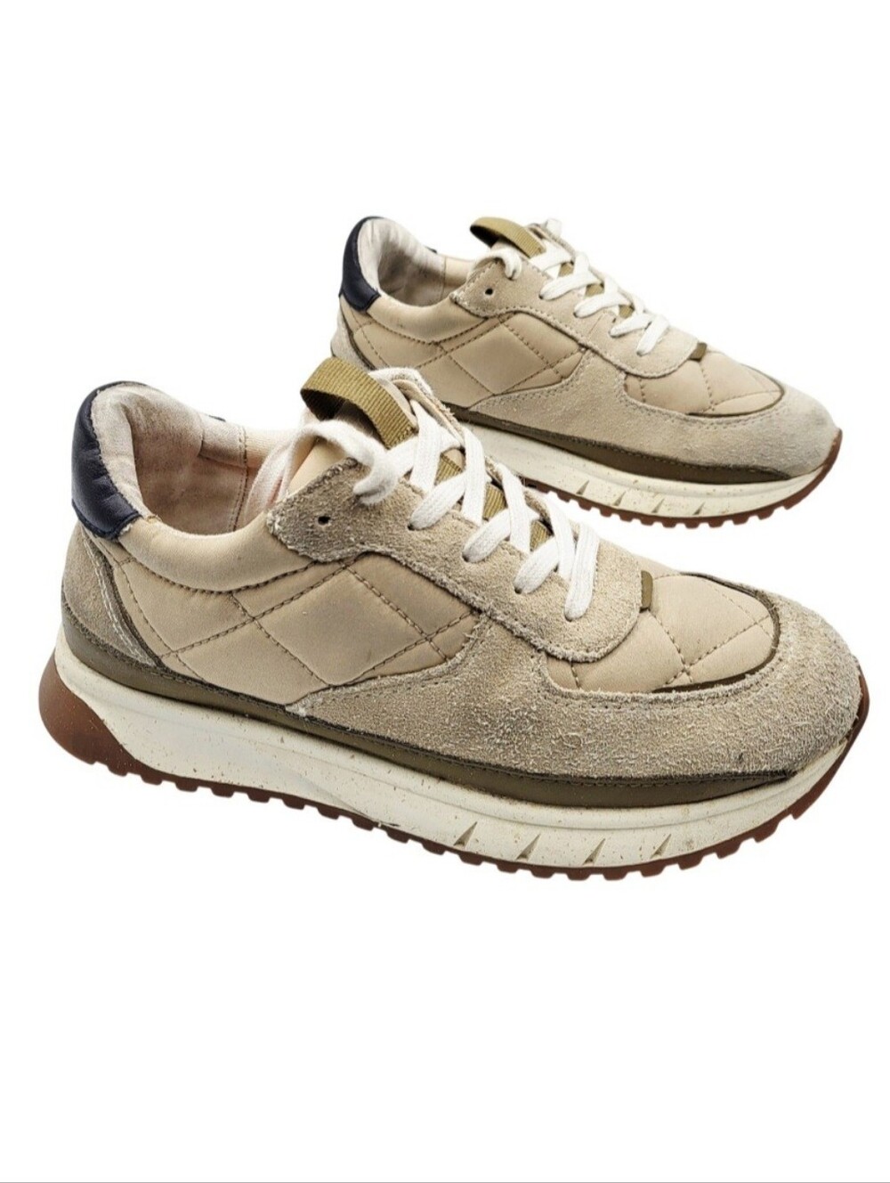 Madewell Kickoff Trainer Unisex Size W-6.5 M-5 Quilted Beige Tan Suede Sneakers